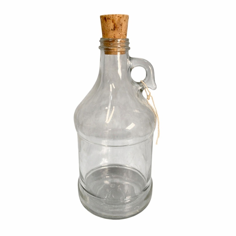 Vtg Clear Glass Jug Bottle Thermos Cork Rustic Farmhouse Decor Cottagecore 11"